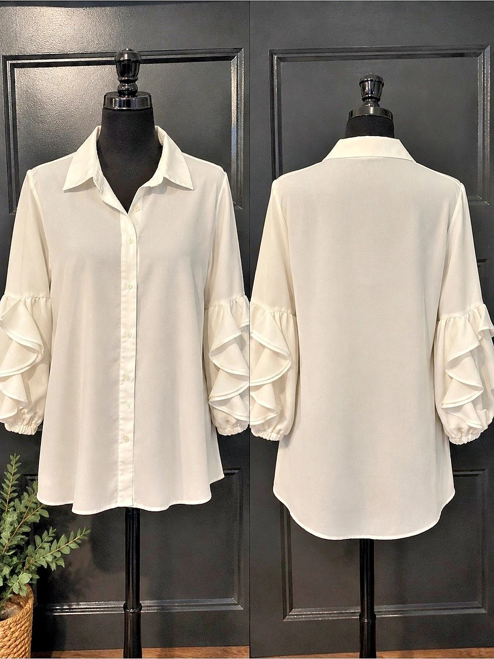 Marc New York Ruffle Sleeve Button Front Blouse in Off White